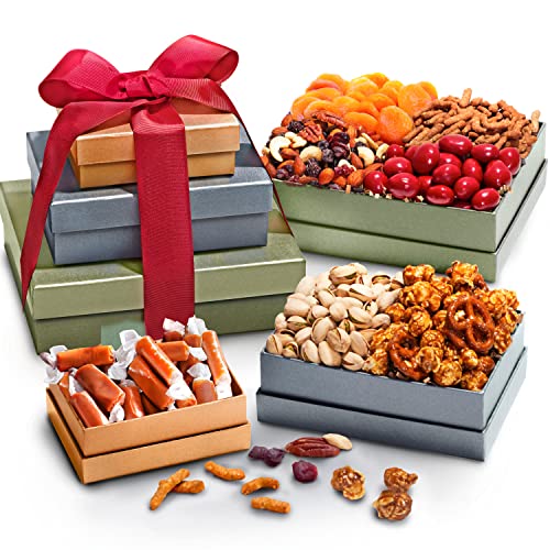 A Gift Inside Dried Fruit & Snack Gift Basket – Gourmet Assortment of Dried Apricots, Nuts, Chocolate Cherries, Trail Mi