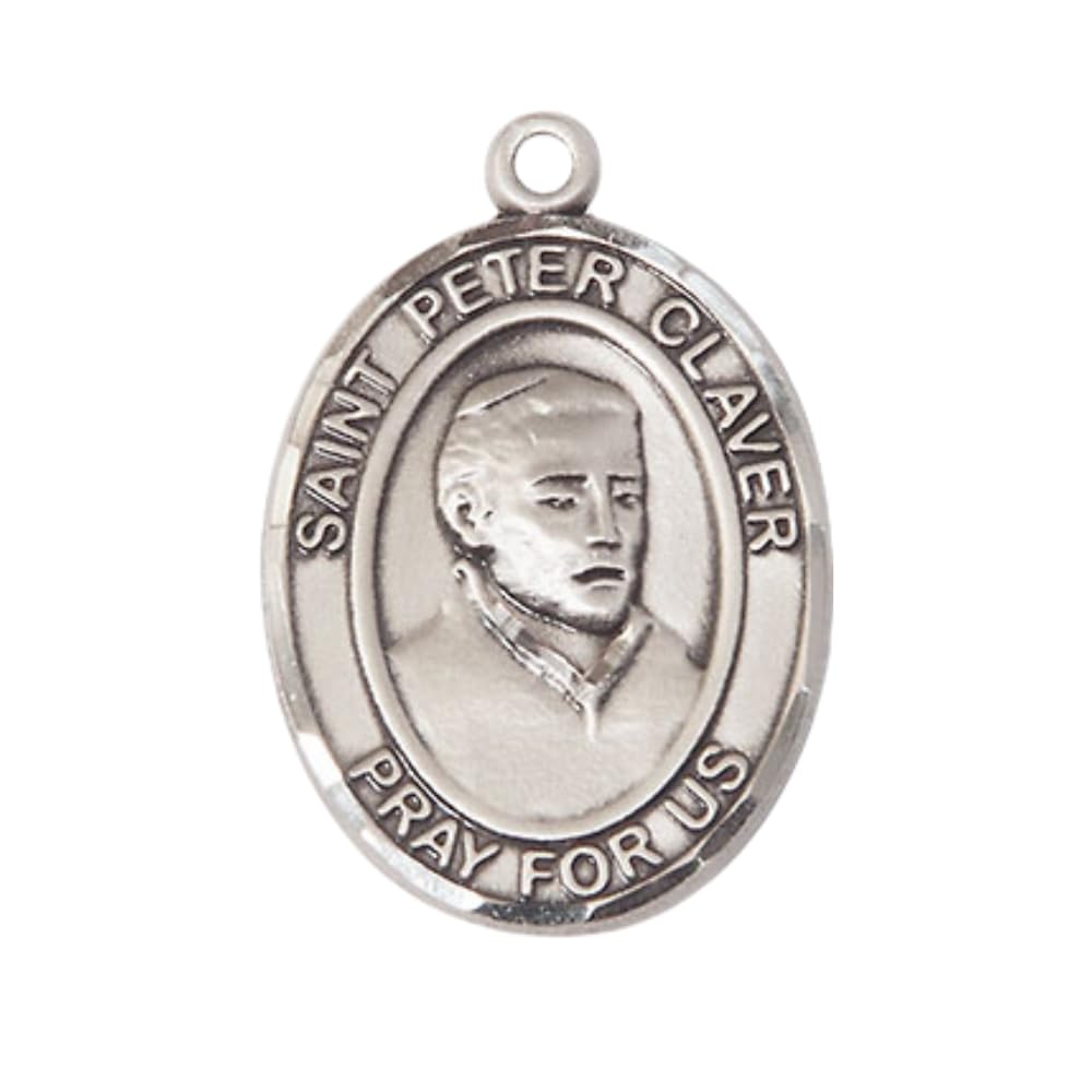 Everlasting Light Jewelry Women's Pewter Patron Saint St. Peter Claver Medal Pendant with 18 Inch Rhodium Plated Lite Cu
