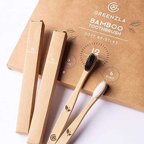 Greenzla Bamboo Toothbrushes for Adults – 12 Pack Wooden - Product Imagery