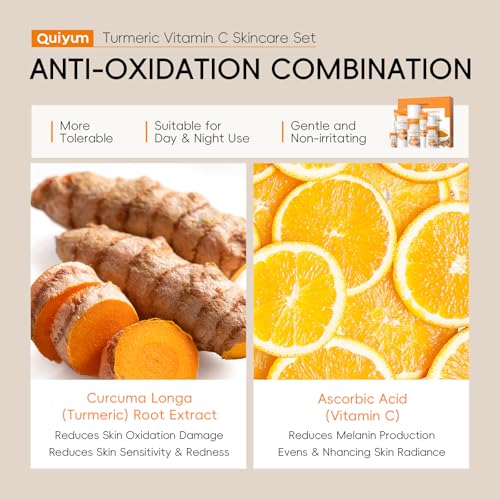 QUIYUM Turmeric Vitamin C Skin Care Set, 5PCS Beauty Routine for - Product Imagery