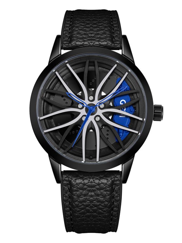 FANMIS Men's Creative 3D Car Wheel Watches Rim Hub Design Fashion Quartz Stylish Wristwatch Large Dial Skeleton Waterpro