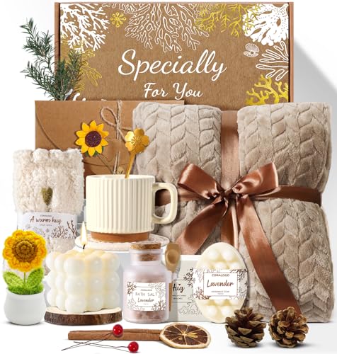 Coralogo 11pcs Spa Gift Baskets for Women, Sunflower Self Care Set, Brown – sunflower- brown