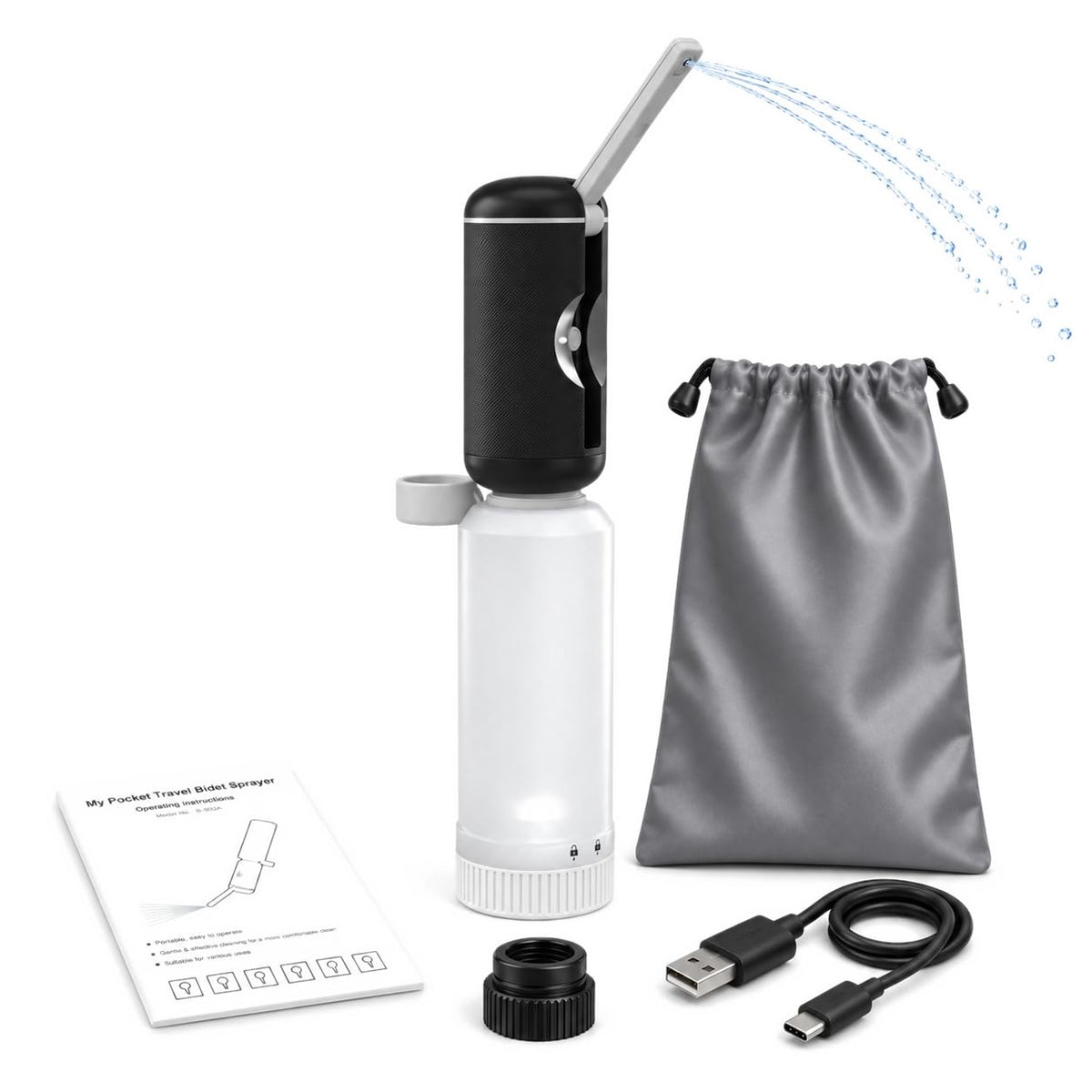 ONE NATURE Portable Bidet for Travel, Electric High Pressure Handheld Bidet – Black, 47 mm diameter x 103 mm tall