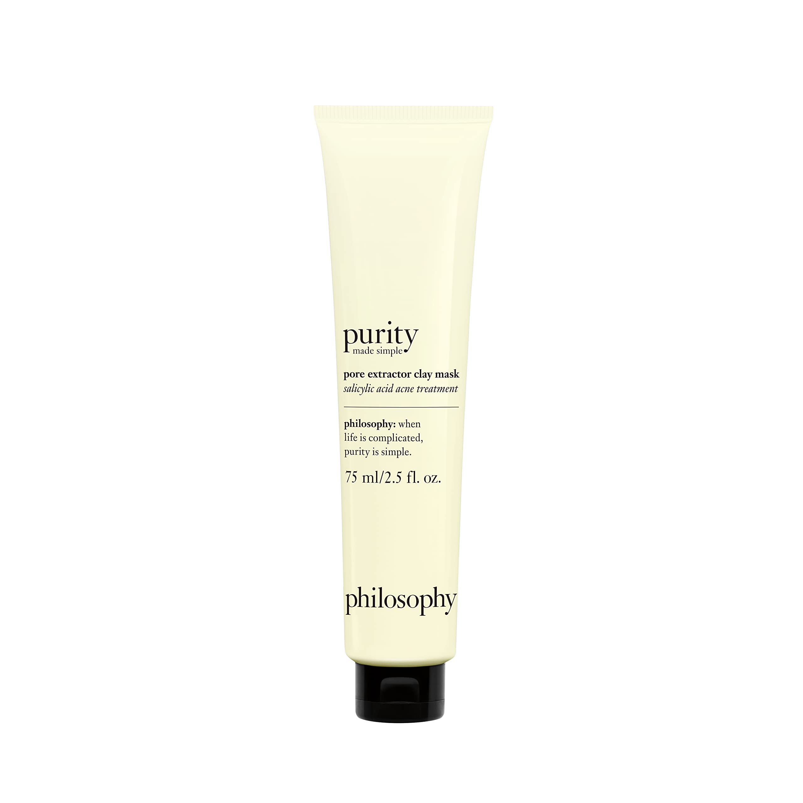 Philosophy Purity Made Simple pore extractor mask in 2.5 fl oz tube, skincare treatment for deep pore cleansing.