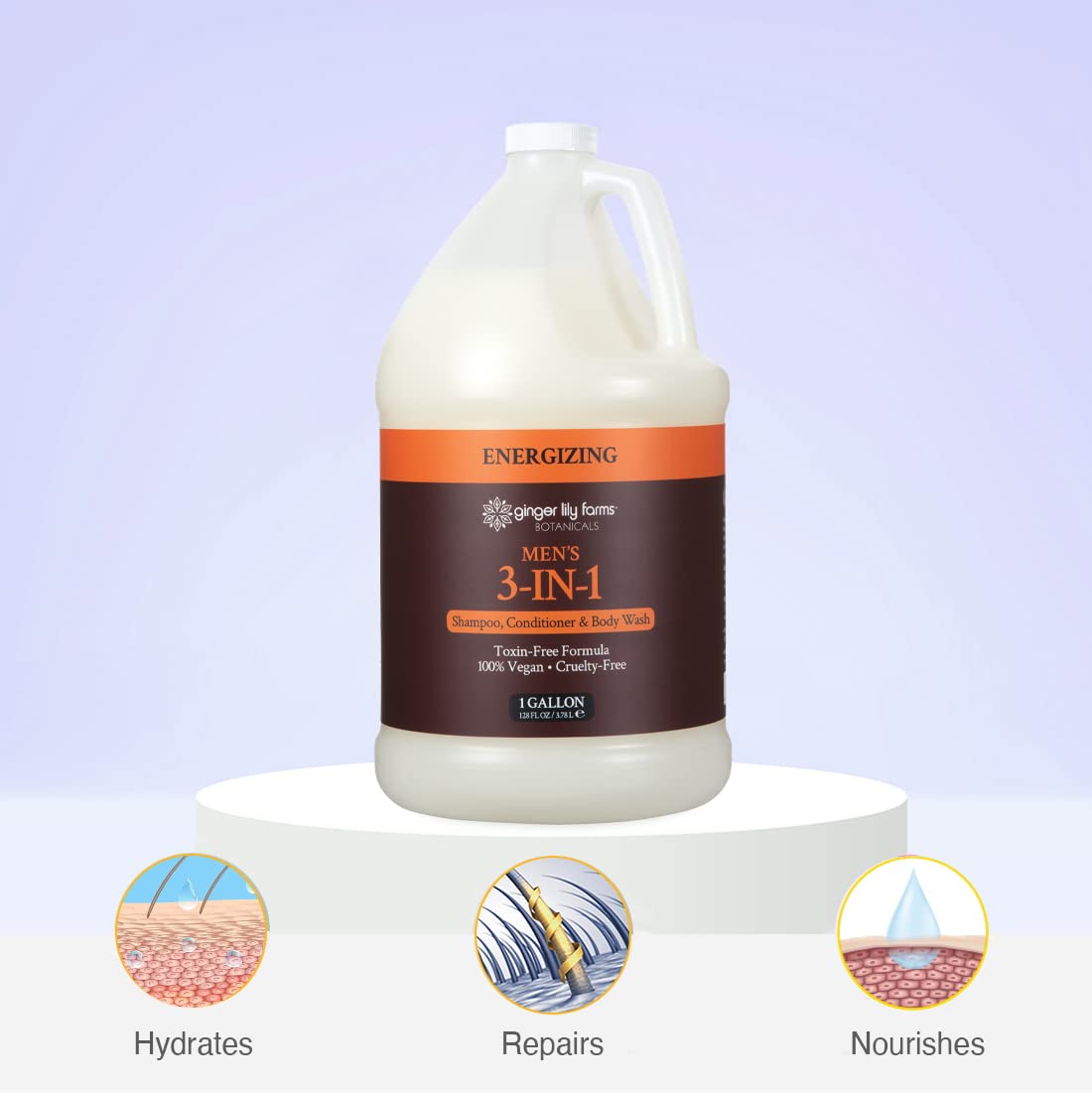 Ginger Lily Farms 1 gal Men's 3-In-1 Shampoo, Energizing Scent