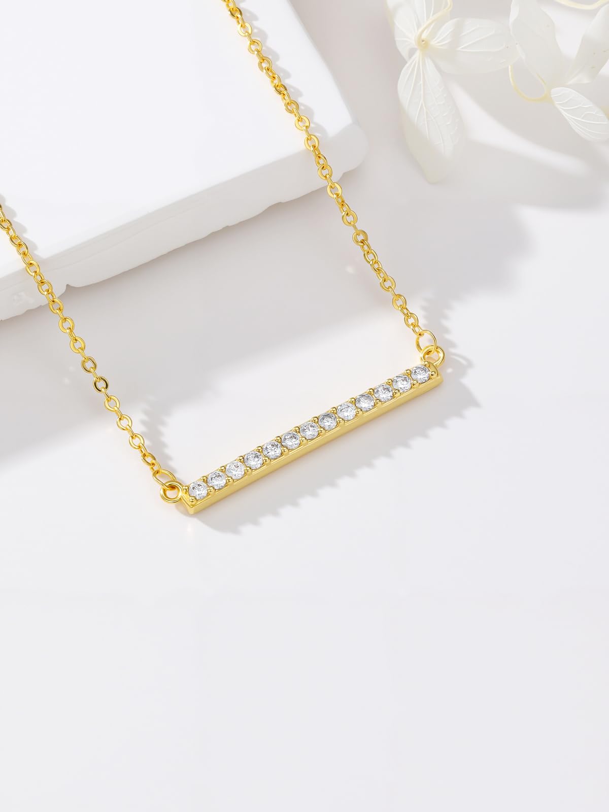 14K Gold Bar Necklace Gold Bar Pendant Simple Gold Necklace - Zoeniya Official Imagery - 7