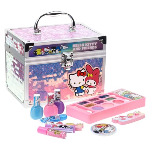Townley Girl Hello Kitty Train Case Beauty Set with Washable Makeup, Ages 3+ – Hello Kitty and Friends