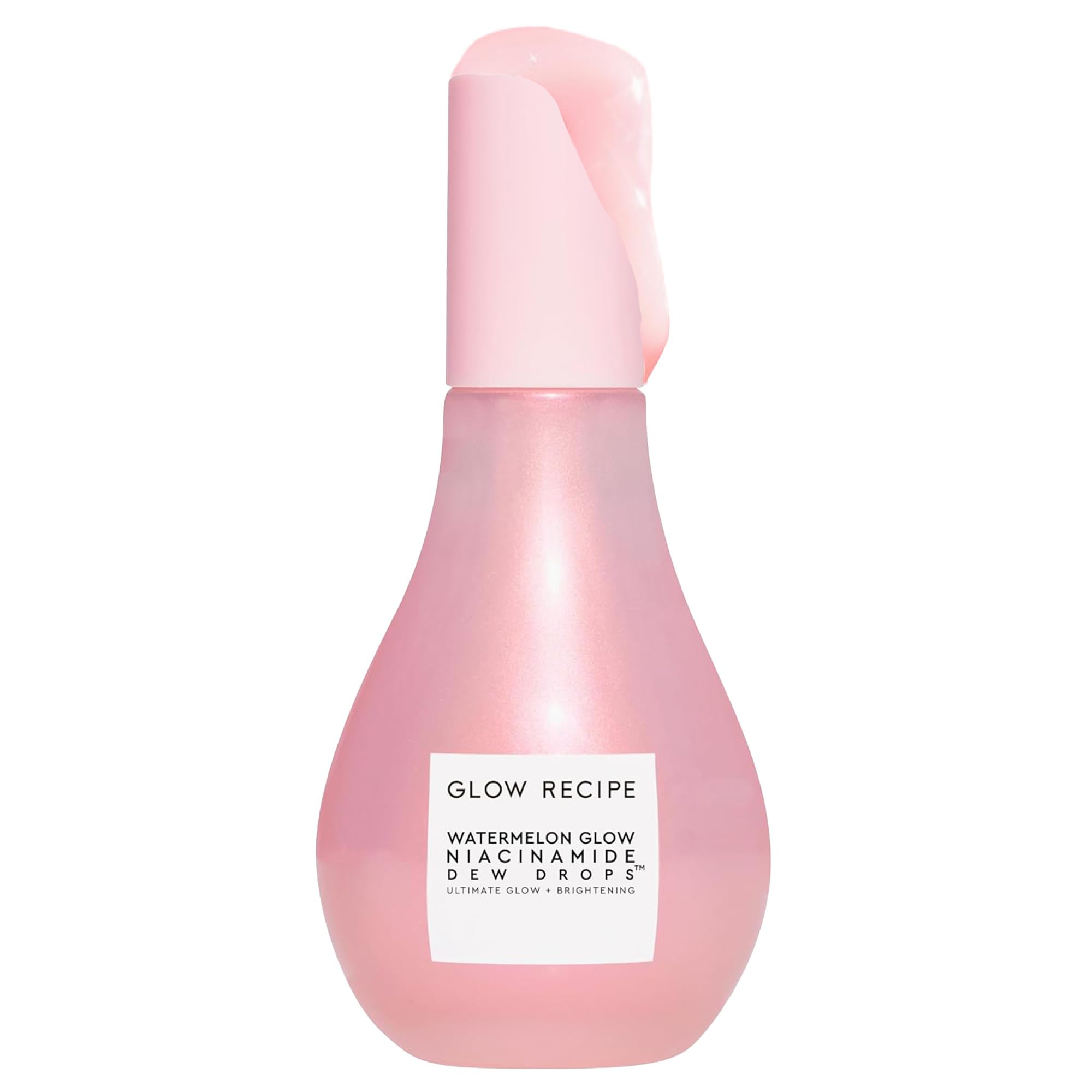 Glow Recipe Watermelon Niacinamide Dew Drops skin serum in a clear 80ml bottle with pink and green labeling.