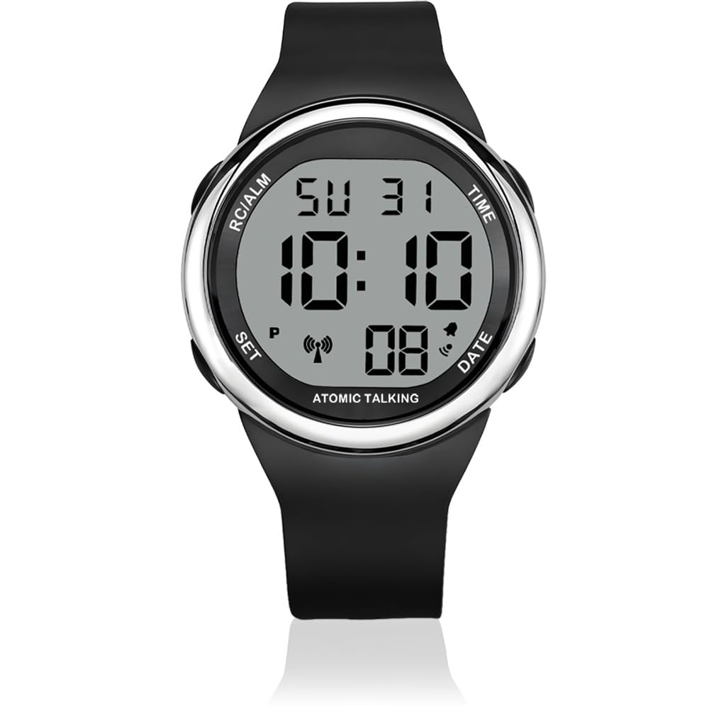 MAUJOY Atomic Talking Watches for The Blind,Automatic Time Calibration – Black