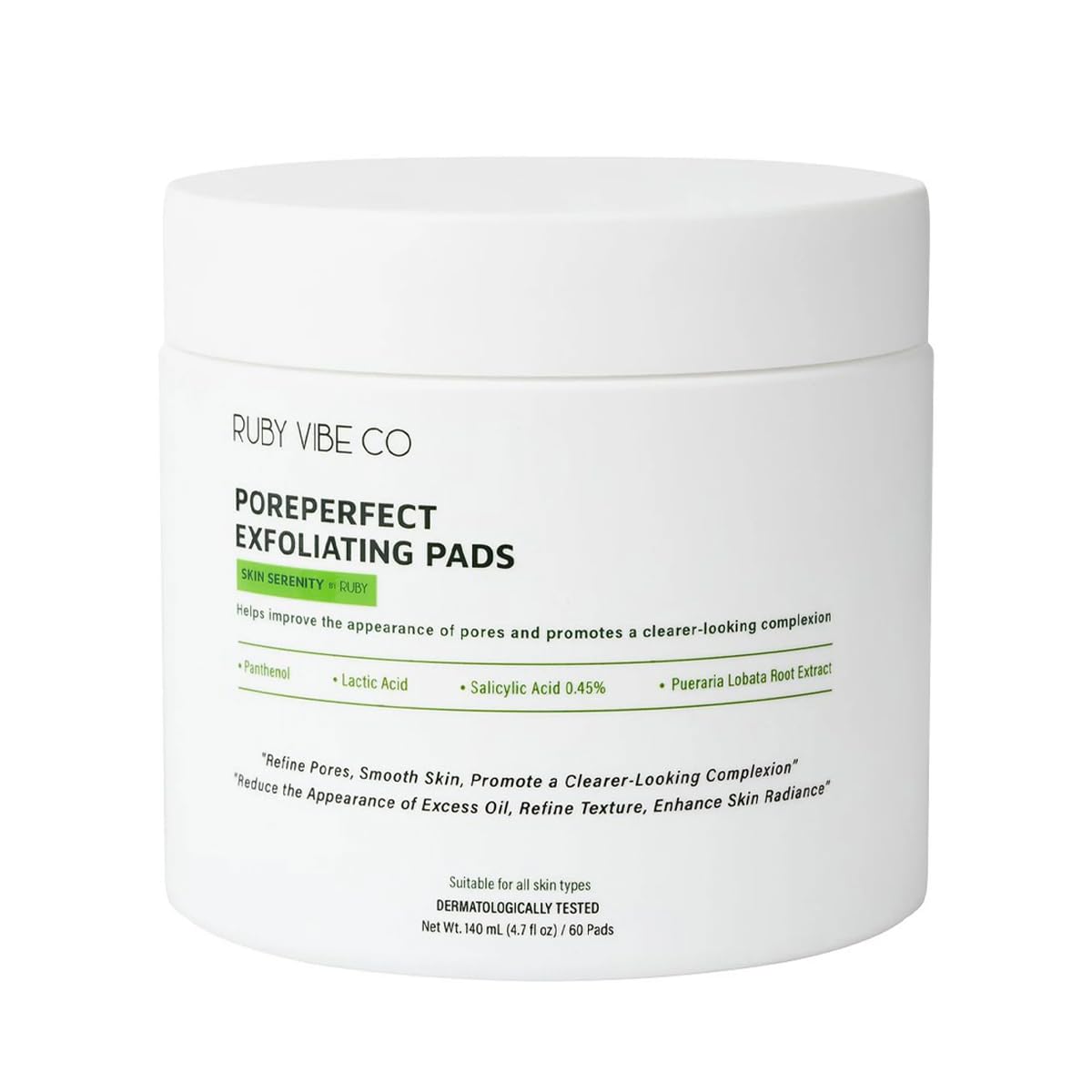 RUBY VIBE CO Exfoliating Toner Pads, Salicylic Acid for Smoother - Product Imagery