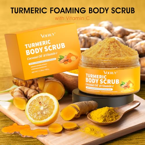 VOERUY Body Scrub, Turmeric Exfoliating Body Scrub, with Coconut - Product Imagery