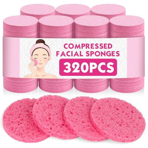 NEOACT 320-Count Compressed Facial Sponges, Natural Cellulose Face Sponge, Pink – Pink