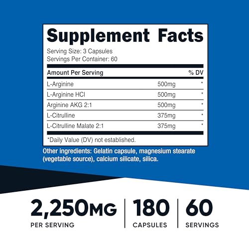 Nutricost Nitric Oxide Booster 2250mg, 180 Capsules, Gluten Free - Product Imagery