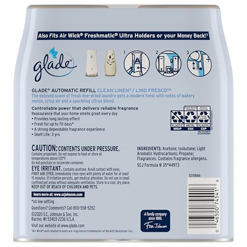 Glade Automatic Spray Air Freshener Refill, Clean Linen, 2 Count - Product Imagery