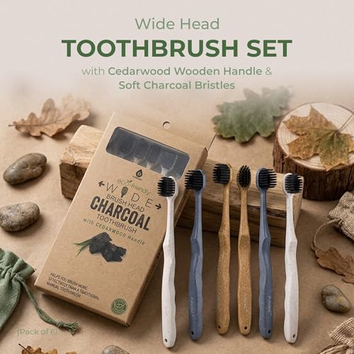 Pursonic Wide Head Toothbrush Set with Cedarwood Wooden Handle & - Product Imagery