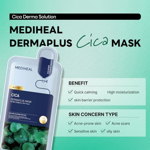 MEDIHEAL Dermaplus Cica Daily Calming Mask (10ea) - Product Imagery