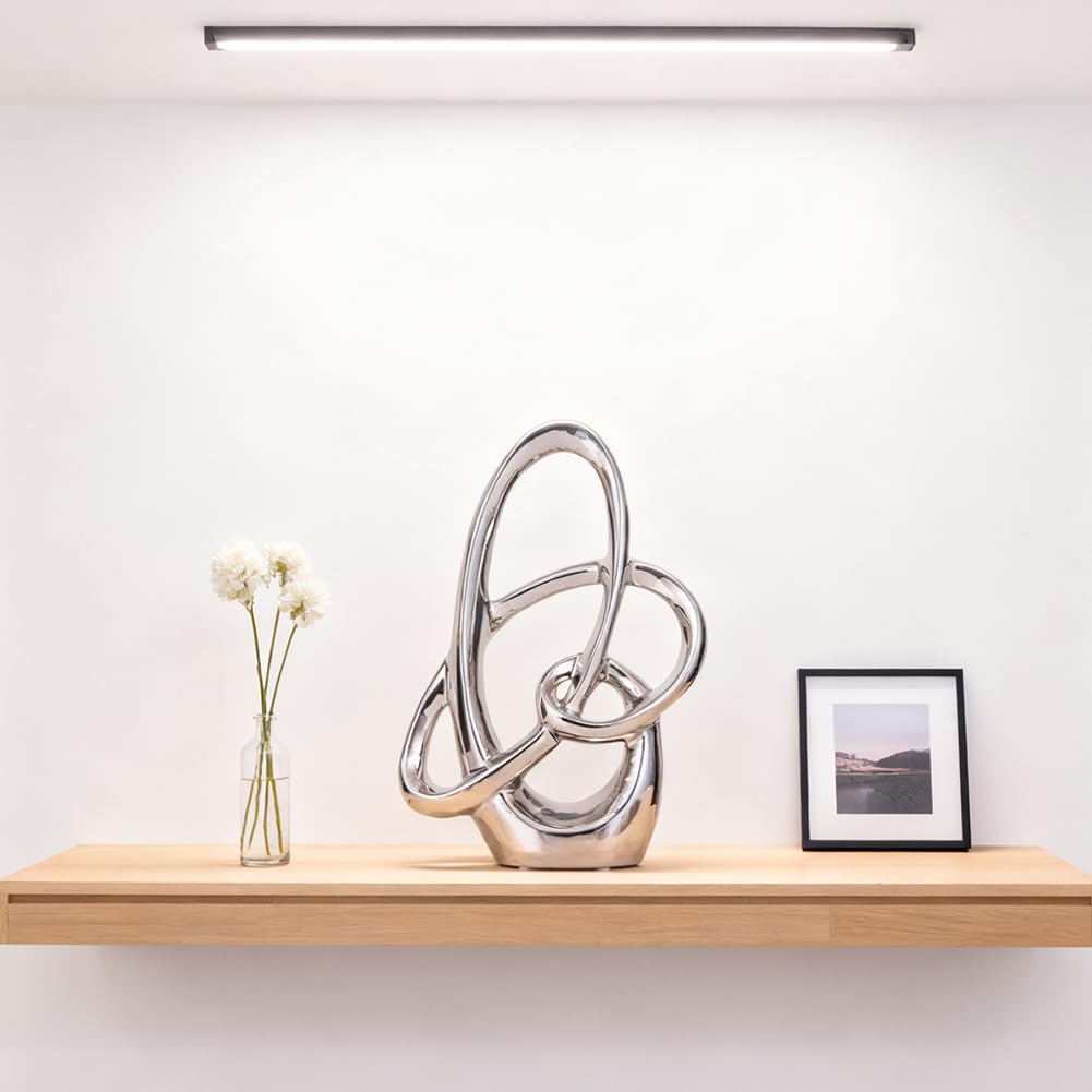 XIYOUQI 11in Silver Ceramic Statue – Modern Abstract Art Figurine for Home Decor Accents, Tabletop Centerpiece for Dinin