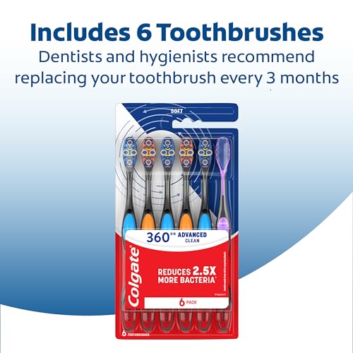 Colgate 360 Advanced Clean Floss Tip Soft Toothbrushes, 6 Pack - Product Imagery