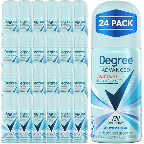 Degree Women’s Travel Deodorant Antiperspirant 24-Pack – Body Heat Activated 72H Protection Mini Dry Sprays, Shower Clea