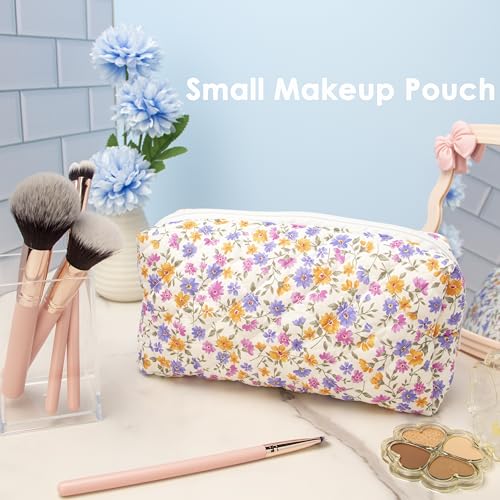 PAZIMIIK Small Quilted Makeup Bag,Zipper Cosmetic Pouch,Ditsy - Product Imagery