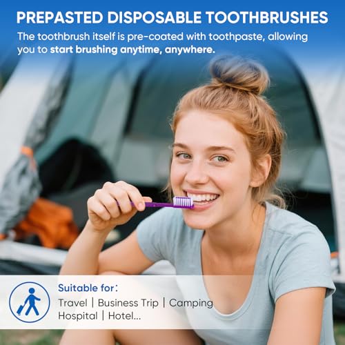 50 PCS Prepasted Disposable Toothbrushes with Toothpaste, Bulk - Product Imagery