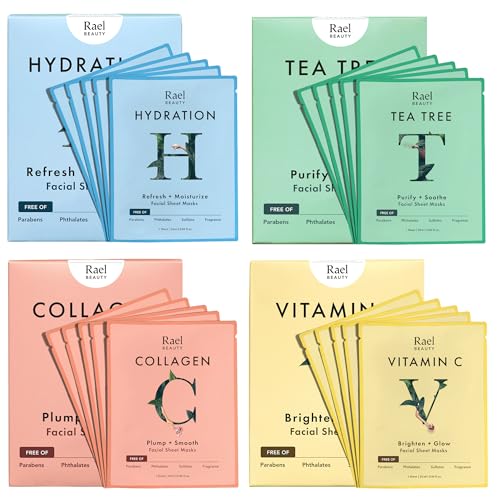 Rael Facial Masks Hydrating & Soothing Skincare Daily Beauty Essentials – Phenoxyethanol Free, Phthalate Free, Silicone 