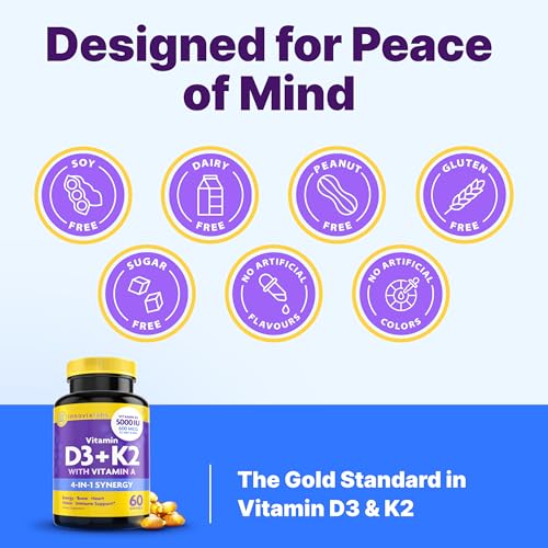 InnovixLabs D3 K2 Vitamin 5000 IU Supplement with Vitamin A (60 - Product Imagery