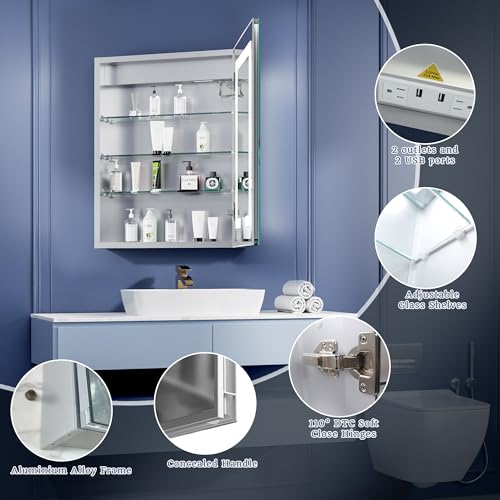 ExBrite LED Lighted Bathroom Medicine Cabinet with Mirror, 24 x - Product Imagery