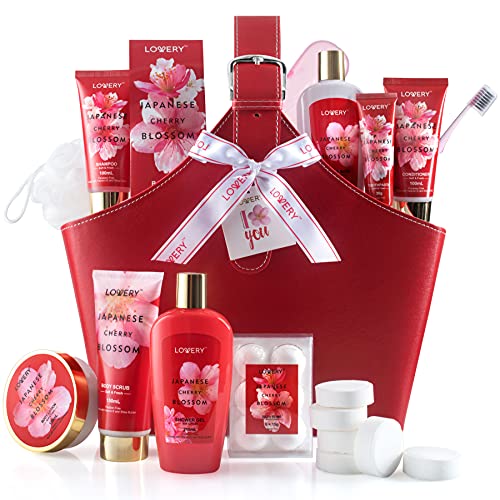 LOVERY Home Spa Kit Gift Set, Japanese Cherry Blossom Bath Set, 25Pcs Shower Gel Body Lotion Shower Steamers Shampoo Too