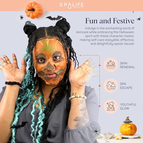SpaLife Facial Mask Sheet Bundle - Pumpkin, Ghost, Bat - - Product Imagery