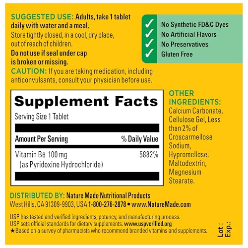Nature Made Vitamin B6 100mg, 100 Tablets - Product Imagery