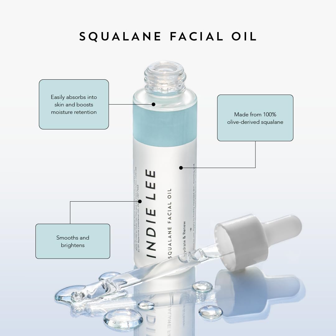 Indie Lee 100% Squalane Oil - Daily Face Oil & Hydrating Moisturizer for Dry Skin, Fine Lines and Wrinkles - Even Skin T