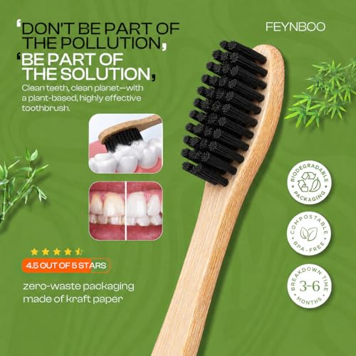 Bamboo Toothbrushes Hard Bristles 6 Pack - BPA Free Bristles - Product Imagery