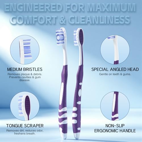Manual Medium Toothbrushes 6 Pack for Adults with Tongue Cleaner - Product Imagery
