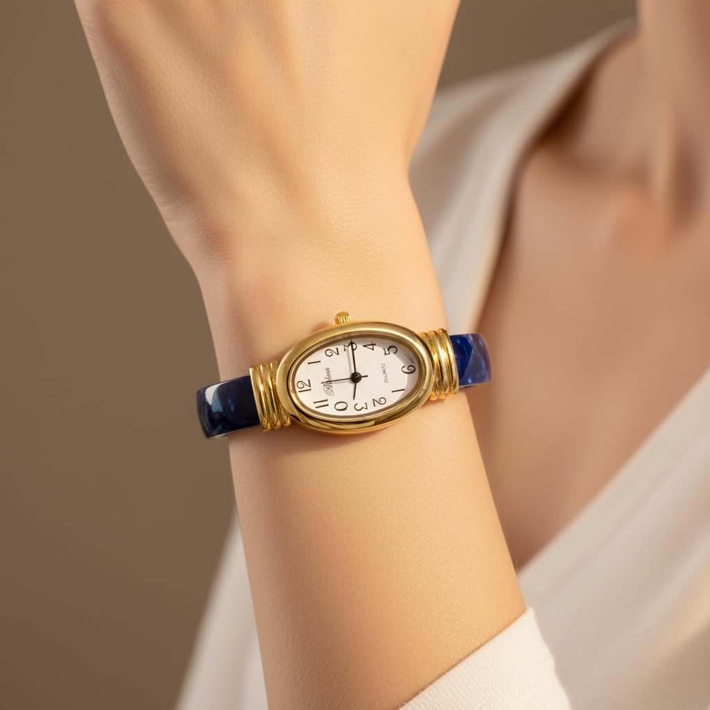 Blekon Collections Women's Round, Oval, Rectangle Case Shapes Acrylic Tortoise Shell Color Design Cuff Bangle Watch – cl
