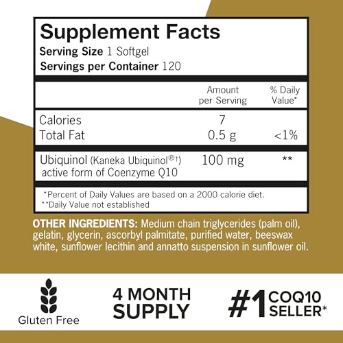 Qunol Ubiquinol 100mg, Powerful Antioxidant for Heart Health, - Product Imagery