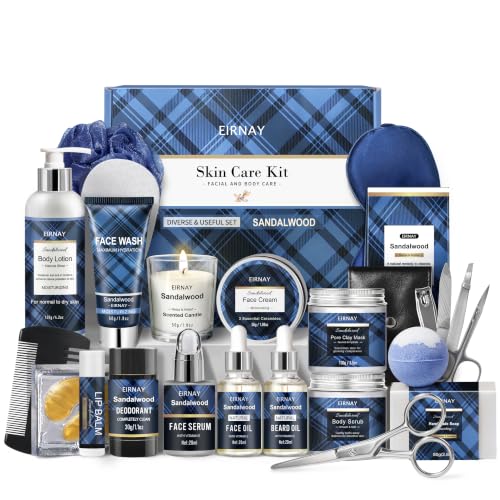 EIRNAY Gift for Men, Spa Gifts for Men Dad, 21Pcs Sandalwood Bath & Body Gift Set – Blue, Sandalwood
