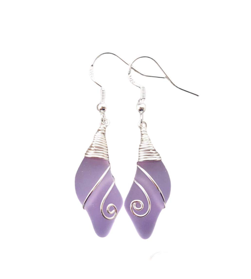 Handmade Sea Glass Earrings Hawaiian Jewelry for Women Wire - yinahawaii Official Imagery - 1