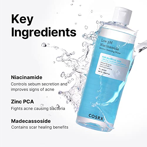 COSRX Low pH Niacinamide Cleansing Water for Sensitive Skin, - Product Imagery