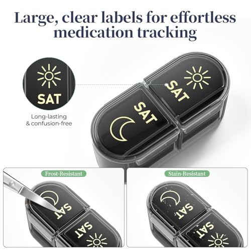 Betife AM PM Pill Organizer 7 Day, Weekly Pill Organizer Box 2 - Product Imagery