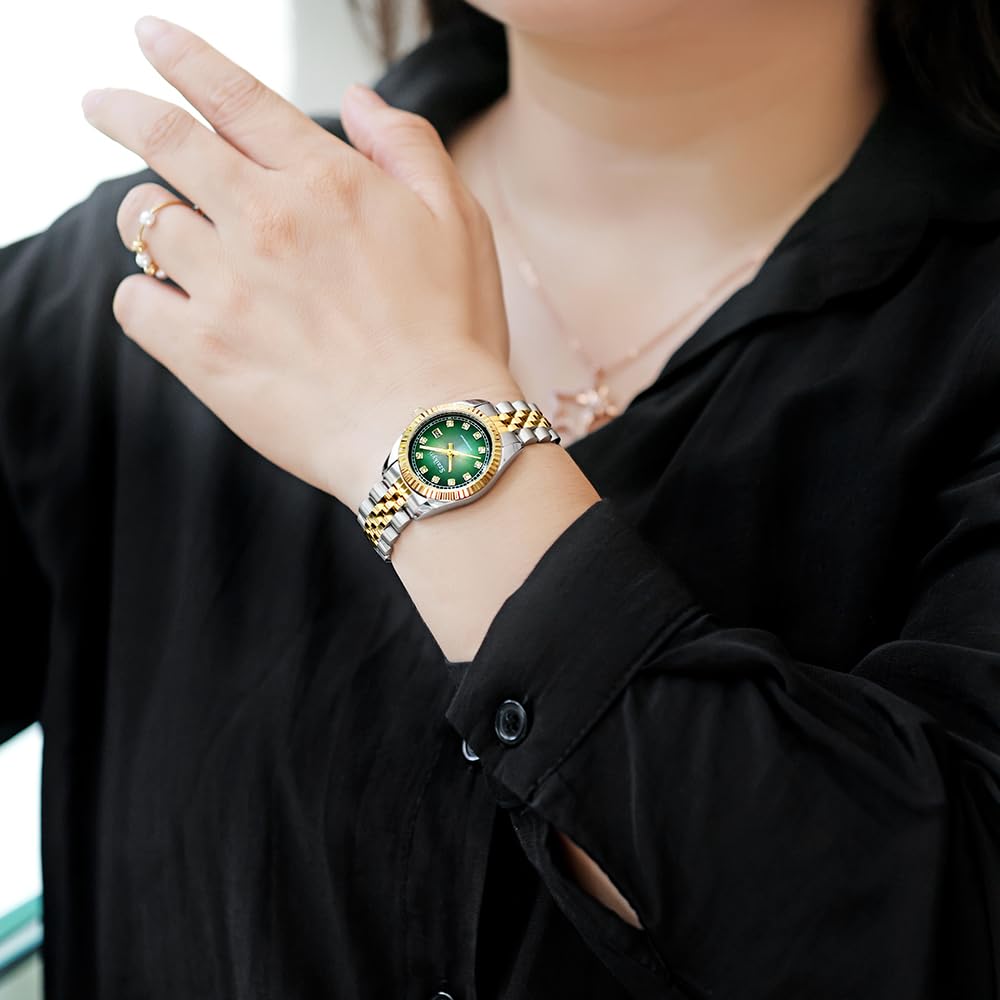 Szaikyri Classic Watch for Women with Solid Stainless Steel Band and Calendar Water Resistant – close-up detail
