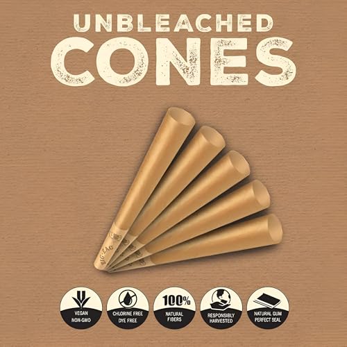 ZIG-ZAG Pre Rolled Cones 1 1/4 Size Unbleached 100 Pack - Product Imagery