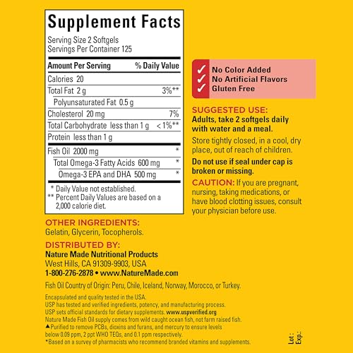 Nature Made Fish Oil Omega 3 Supplements, 1000mg Softgels, 250 - Product Imagery