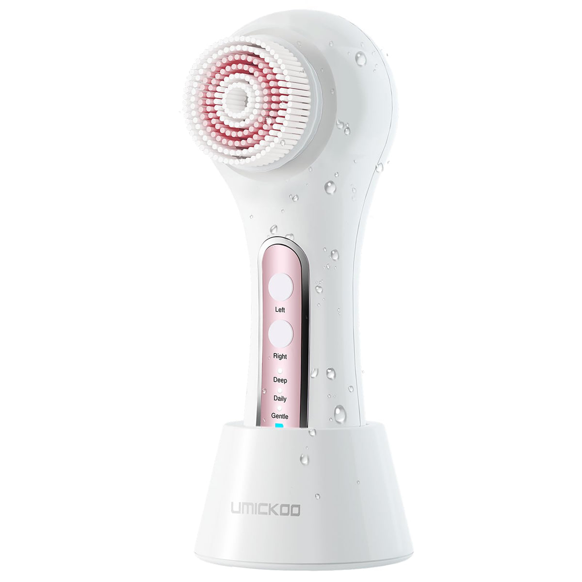 Umickoo Electric Facial Cleansing Brush, 2-Way Rotating Face Scrubber for Daily & Deep Cleaning, 3 Modes, 5 Brush Heads,