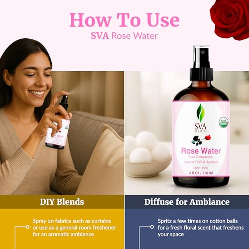 SVA ORGANICS Rose Water, Glass Bottle with Spray, 4 Fl Oz (118 - Product Imagery