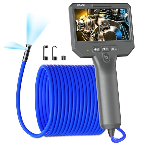 NIDAGE Dual Lens Endoscope Camera with Light, 1920P Industrial Borescope – Grey, 4.3 inches