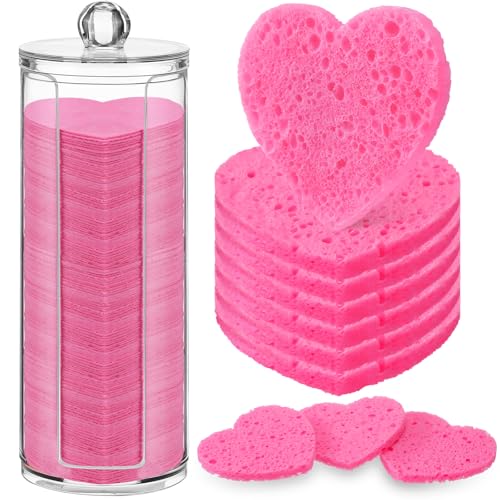 Sieral 120 Pcs Compressed Facial Sponges, Heart, Rose Red – Rose Red