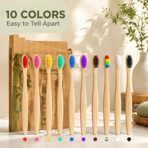 10 Vibrant Colors Bamboo Toothbrushes | BPA Free Soft Bristles - Product Imagery