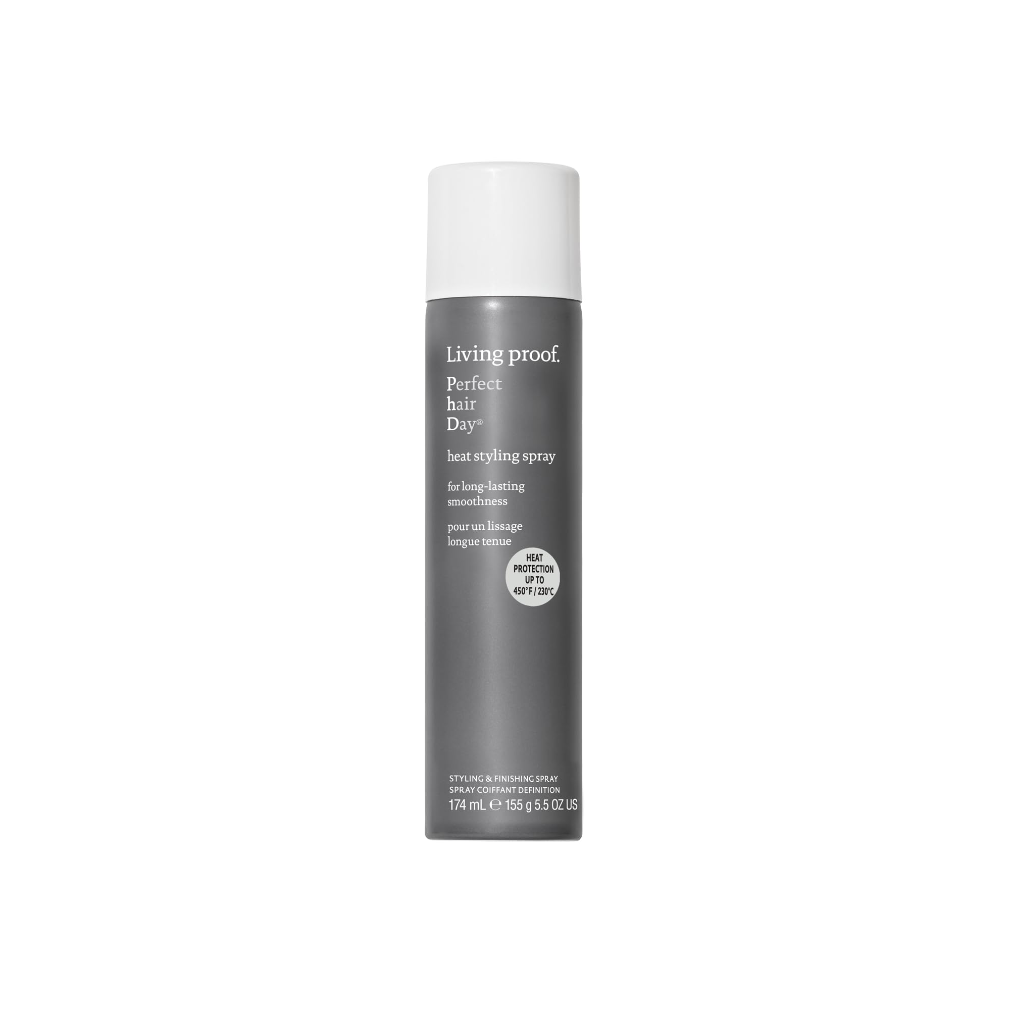 Living Proof Perfect Hair Day Heat Styling Spray 5.5 oz, a hair styling agent for heat protection and shine.