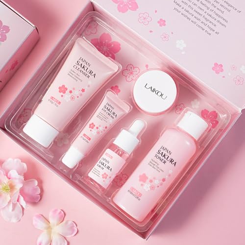 Sakura Skincare Kit for Teenage Girls Women, 5Pcs Skin Care - Product Imagery
